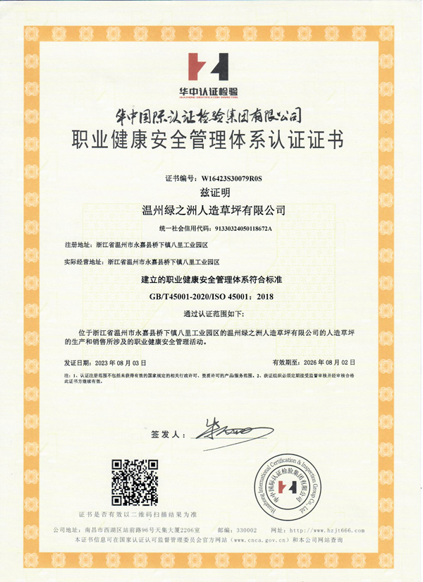 職業健康體系證書
